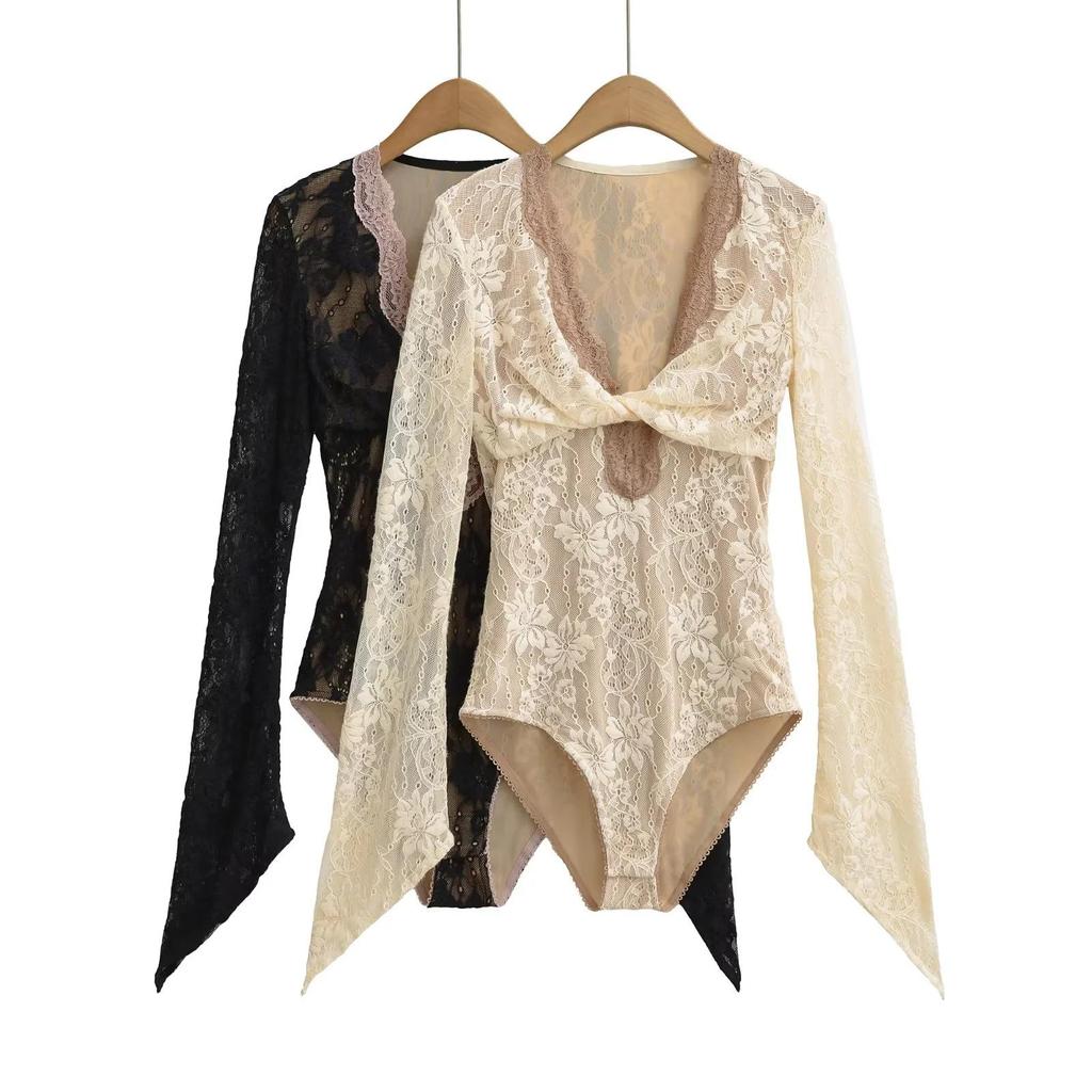 Spicy Girl Spitze Patchwork V-Ausschnitt Body – Stilvoller & Sexy Jumpsuit