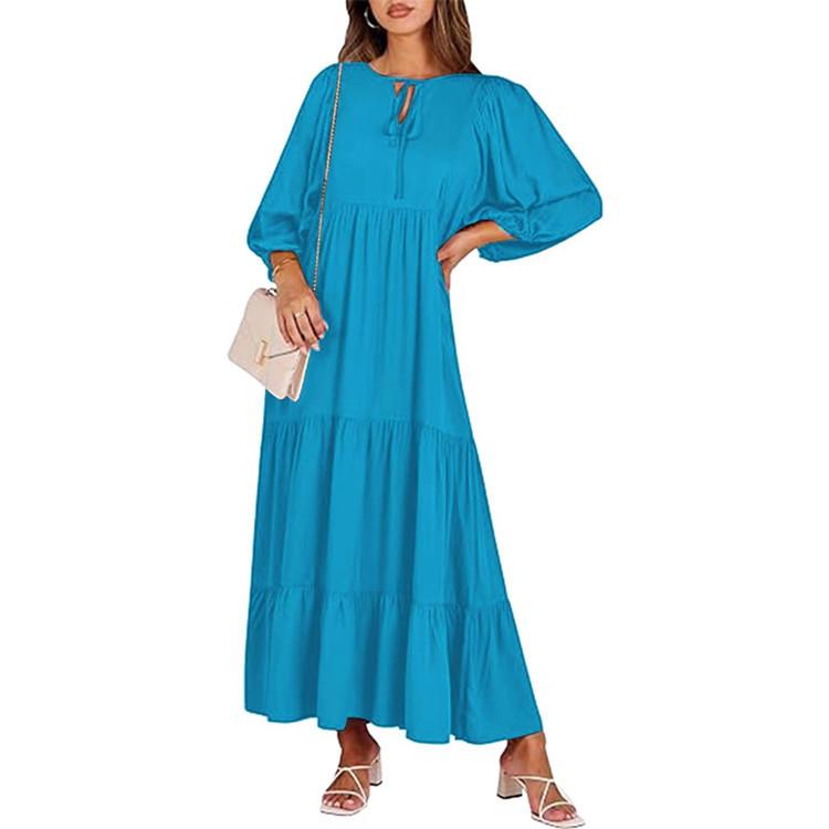 2023 Autumn New Independent Station Hot-selling Geometric Printing Bubble Sleeve Dress Street Fried Street Large Size Women's Clothing