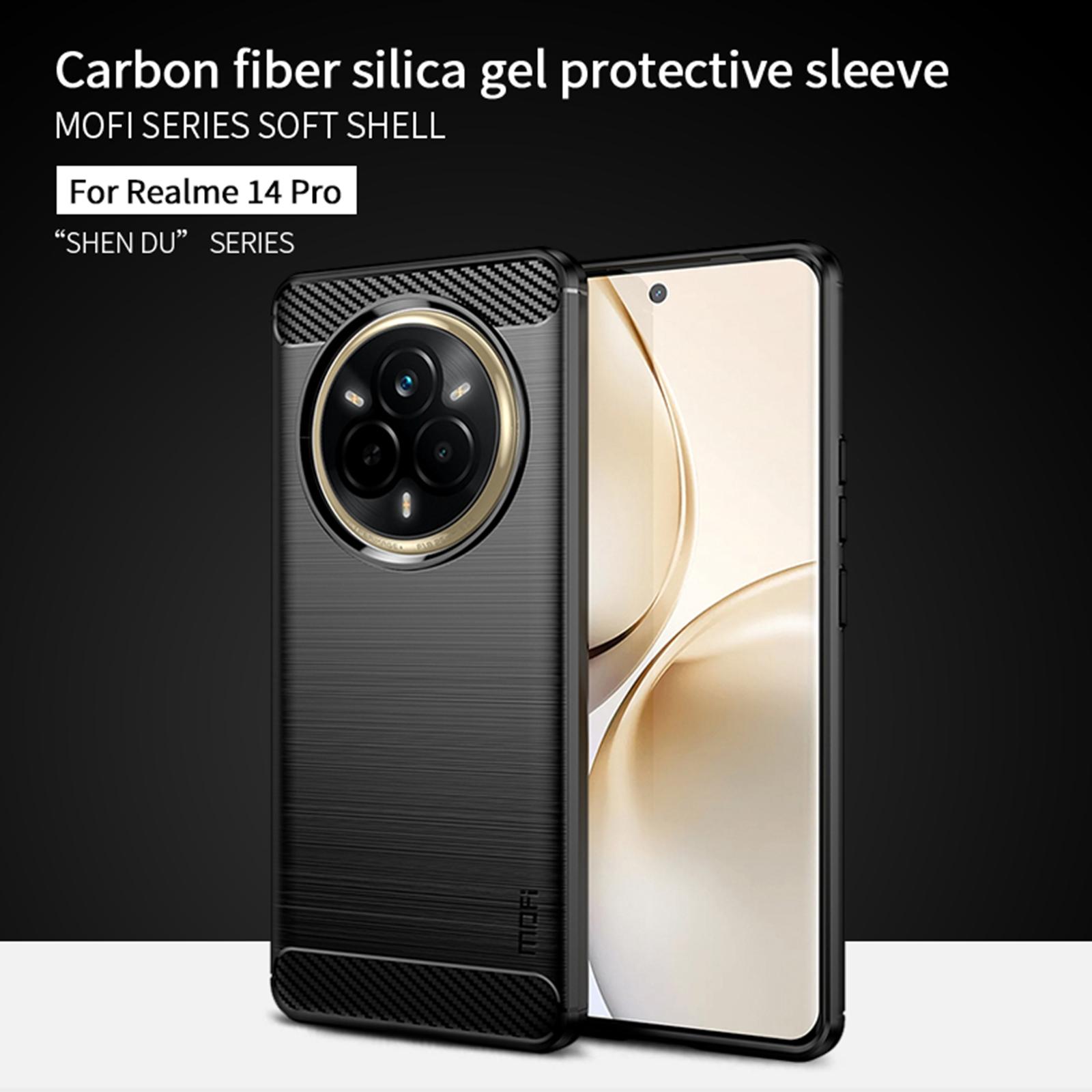 

For Realme 14 Pro 5G Back Cover MOFI Brushed Texture Carbon Fiber Soft TPU Case Red