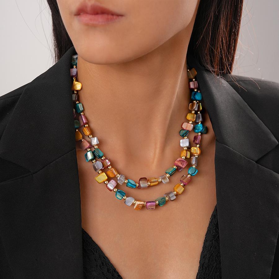 Color Beaded Necklace Sweet Vacation Style Versatile Sweater Chain Fashion Temperament Item Decoration Niche
