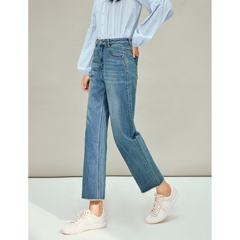 INMAN Women's 2026 Spring Raw Hem High-Waist Straight Leg Jeans