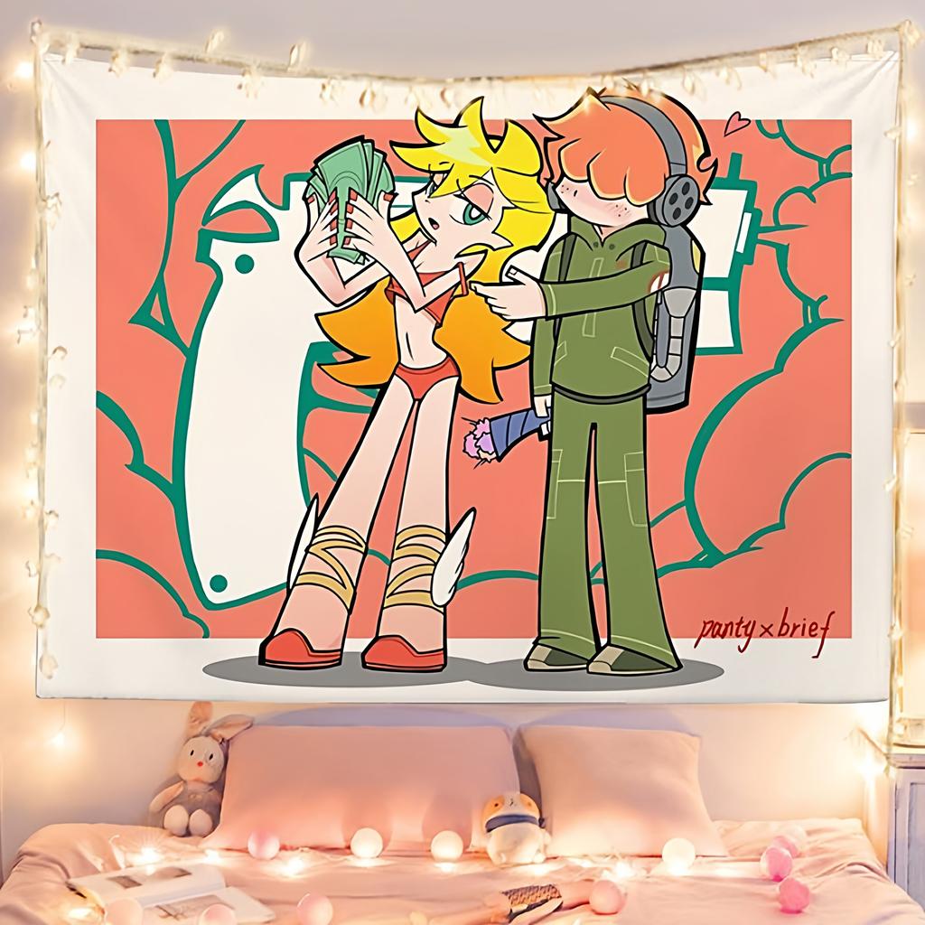 Panty Stocking with Garterbelt Anime Wall Tapestry Otaku Style Decorative Hanging Artwork for Dormitory Bedroom Headboard