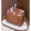 Haute Couture Version European and American Retro Handmade Fubao Leather Splicing Lace Platinum Bag Leather Handbag Shoulder Messenger Bag Women