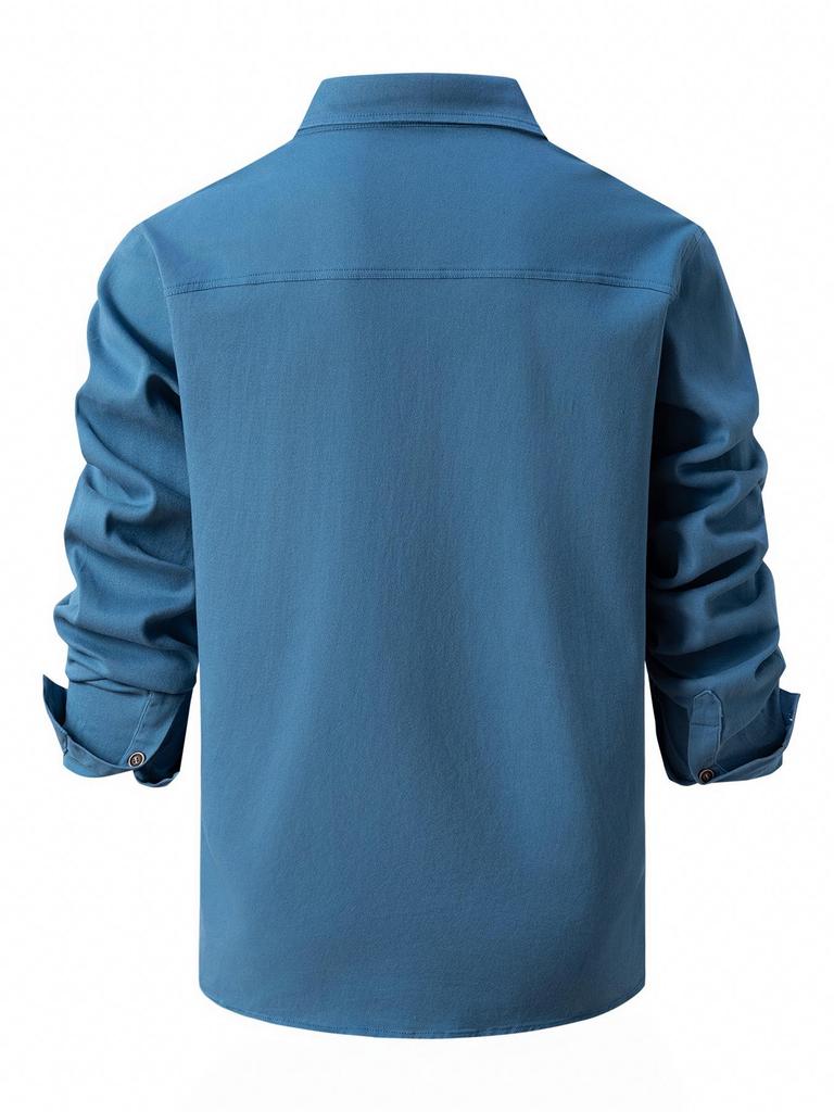 European Style Men's Washed Stretch Cotton Business Casual Long Sleeve Shirt