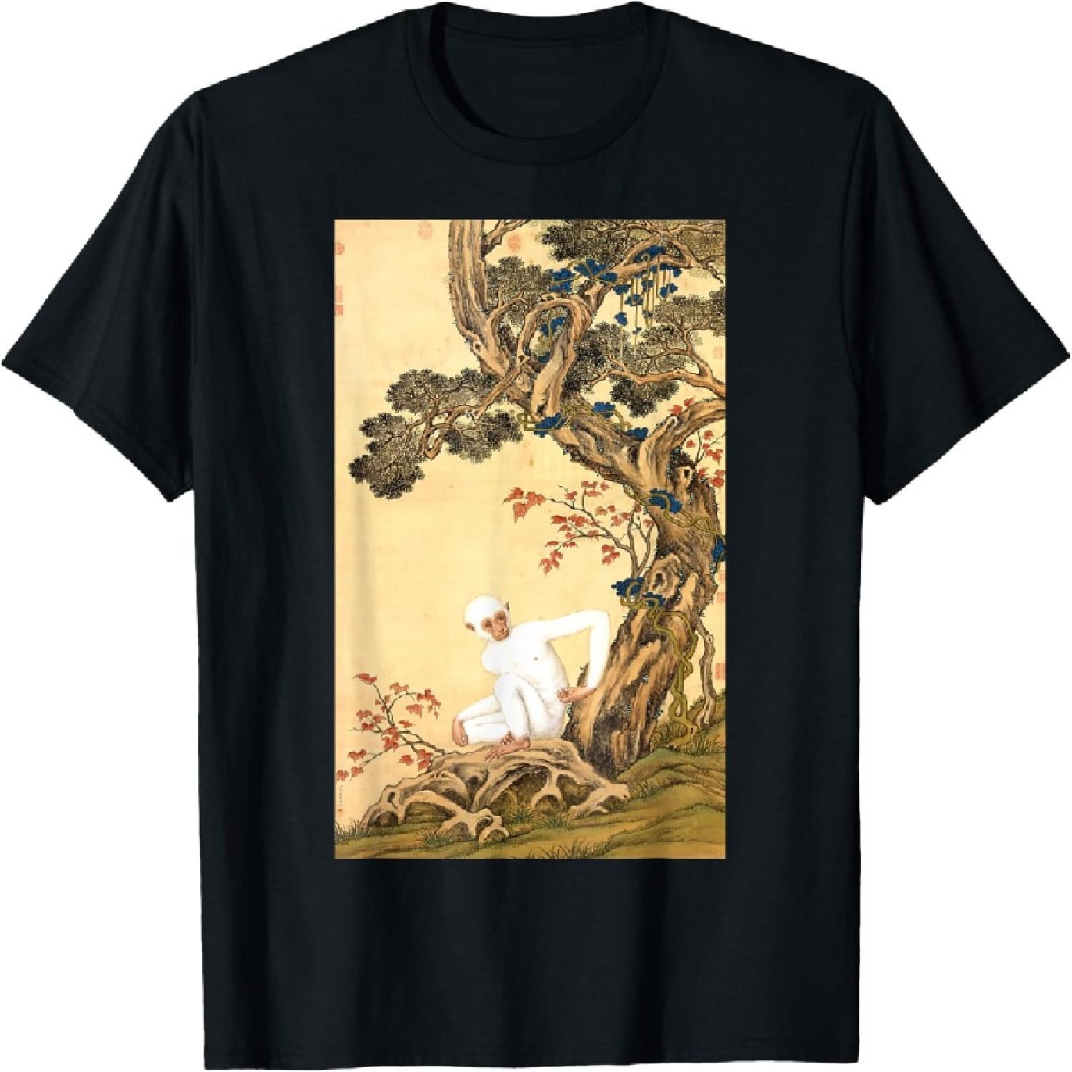 Белый гиббон Джузеппе Кастильоне Футболка Традиционное китайское искусство XXXXXL разноцветный