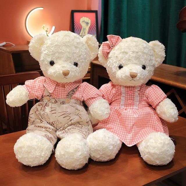 Schönes Teddybär-Plüschtierpaar, hochwertige Bären mit Kleidung, Rock, Plüschkissen, Stoffpuppen für Mädchen