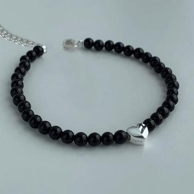 S925 Silver Silver Love Black Aine Bracelet Woman