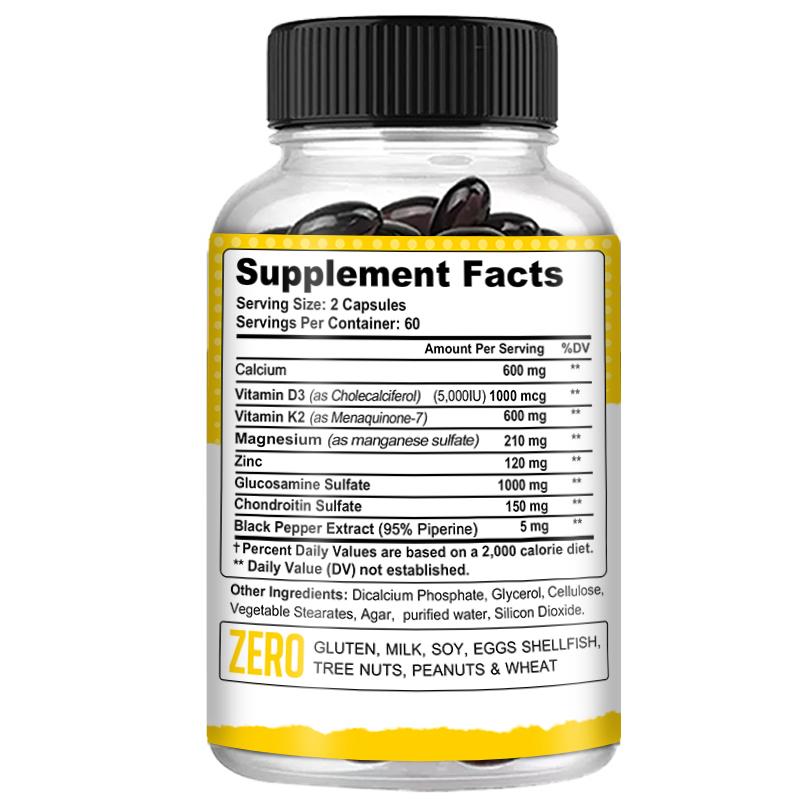 Vitamin D3 + Vitamin K2 Supplement, With Glucosamine Sulfate, 120 Softgels Per Bottle
