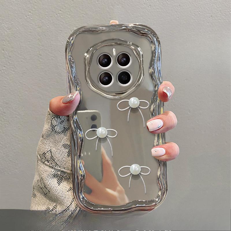 

Подходит для чехла для мобильного телефона Huawei Mate60 Vivos9 Кронштейн с жемчужным бантом Oppo Гальванизированное серебро Xiaomi 13 Трехмерный Redmi Note 9 Pro