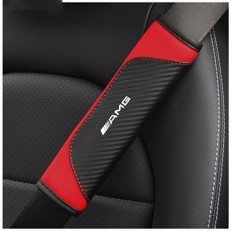 KRTVT1 2PCS Leather Car Seat Belt Cover Safety Belt Shoulder Protection Pads For Mercedes Benz AMG CLA CLS W212 W213 W204 W205 W176 GLA