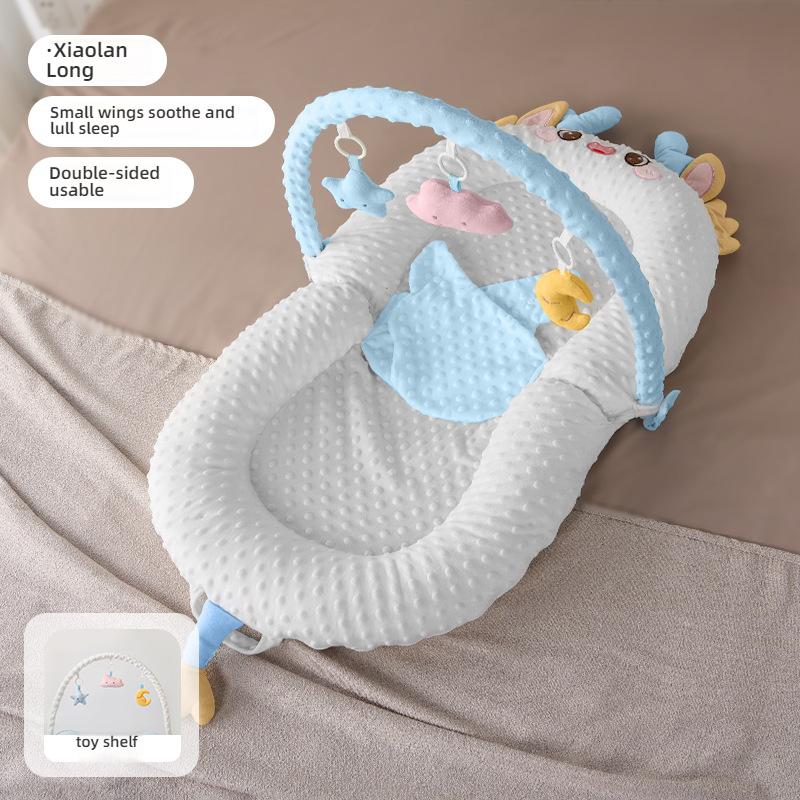 Newborns Soothing Crib with Slope Pad & Leg Rest and Toy Stand Rack for Comfort Nest Bed