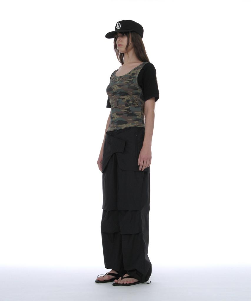PARTIMENTO WOMEN Scoop Neck Bat Sleeve Top_Camouflage