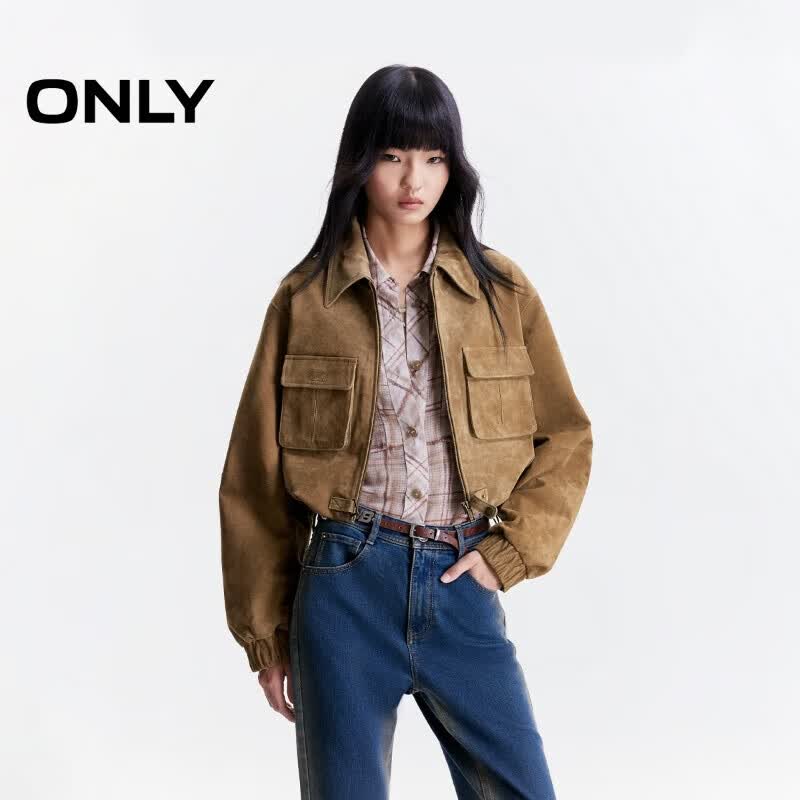 ONLY Women s 2025 Autumn Drawstring Hem Leather Jacket M