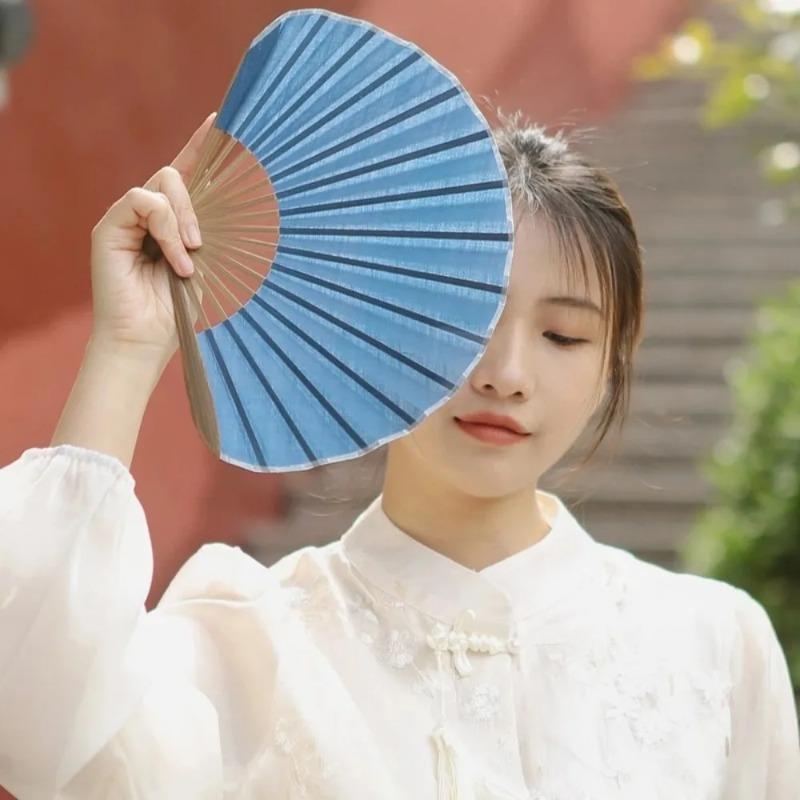 Mini Muschelfächer Baumwoll-Leinwandstoff Chinesischer Hanfu Faltbarer Handfächer Damen Hochzeit Heimdekoration Bastelartikel Fächer Geschenk