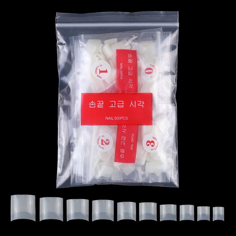Nail Art Set: 500 Short French Half-Cover Transparent & Natural False Nails