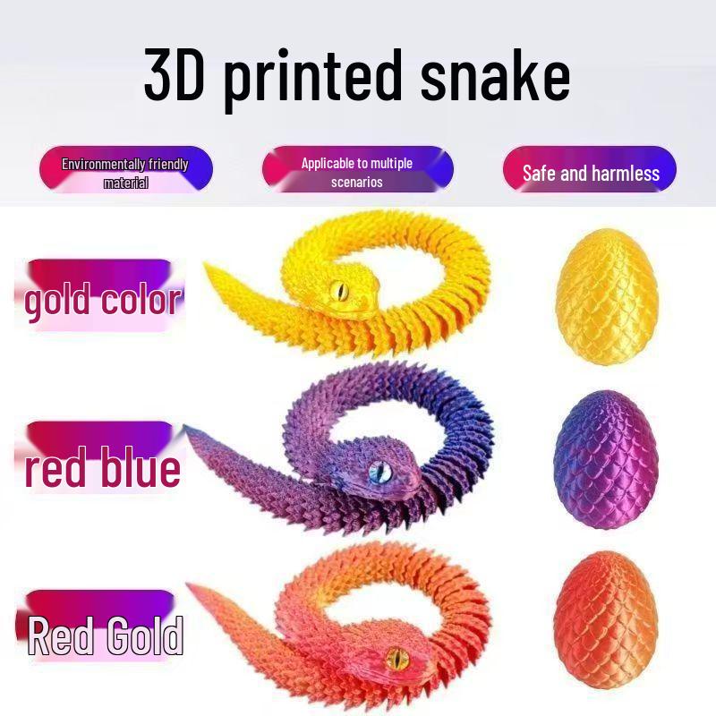 3D Printed Viper Egg Set: Articulated Small Snake Figurine Desktop Ornament Toy for Children