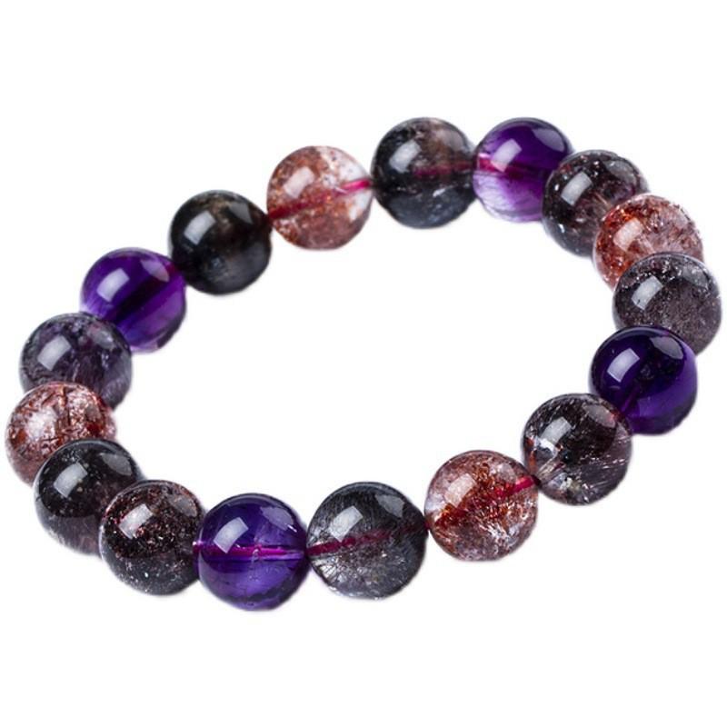Women s Super Seven Crystal Bracelet with Amethyst, Gold Strawberry, and Hair Crystal
