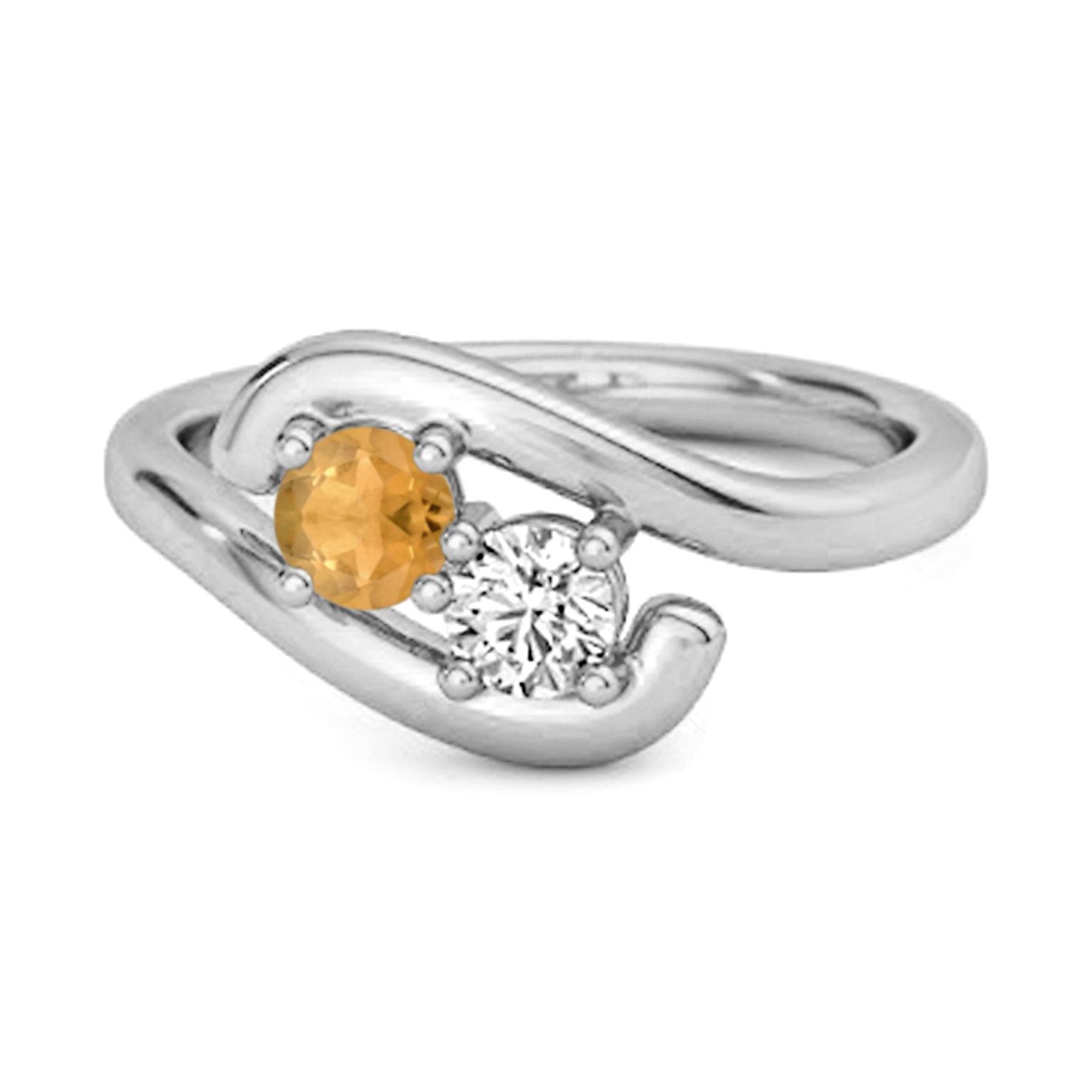 Citrine Modern Bypass Design Ring- 925 Sterling Silver 12
