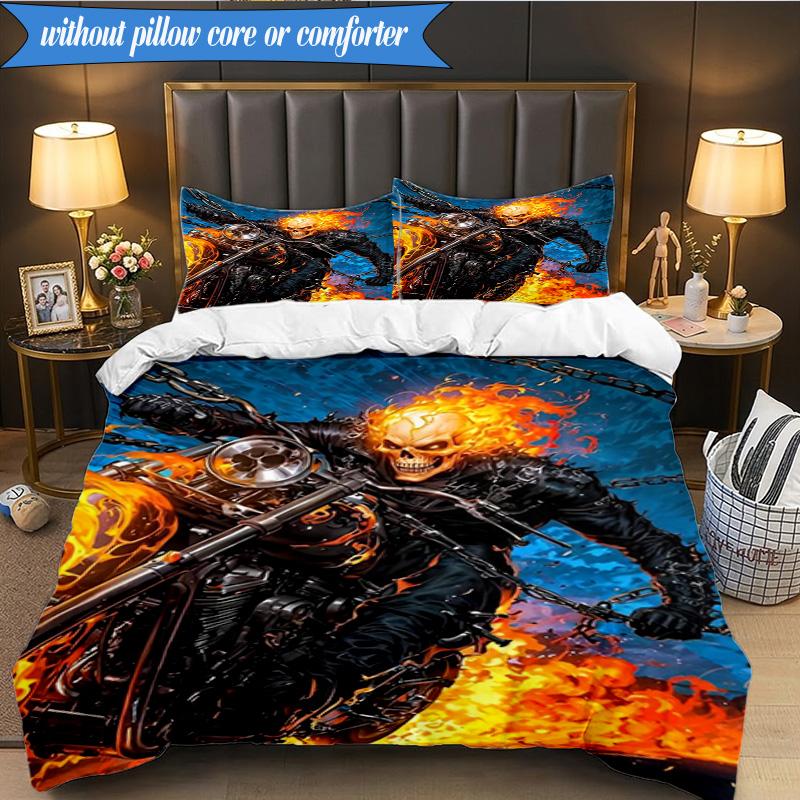3PCS Rider On Fire Bedding Set,Including 1pc Duvet Cover And 2pcs Pillowcases Perfect for Bedroom, Dormitory, Fan Christmas gift