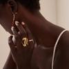 Stainless Steel Punk Irregular Wave Broad Surface Ring For Women Creative Gold Color Open Rings Waterproof Finger Jewelry Gifts