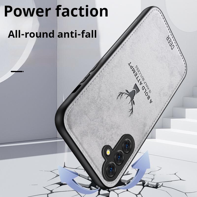 Luxury Cloth Leather Deer Head Case For Samsung S25 S24 S23 FE S22 S21 A55 A54 A53 A25 A15 A16 A36 Note 20 10 9 Plus Ultra Cover