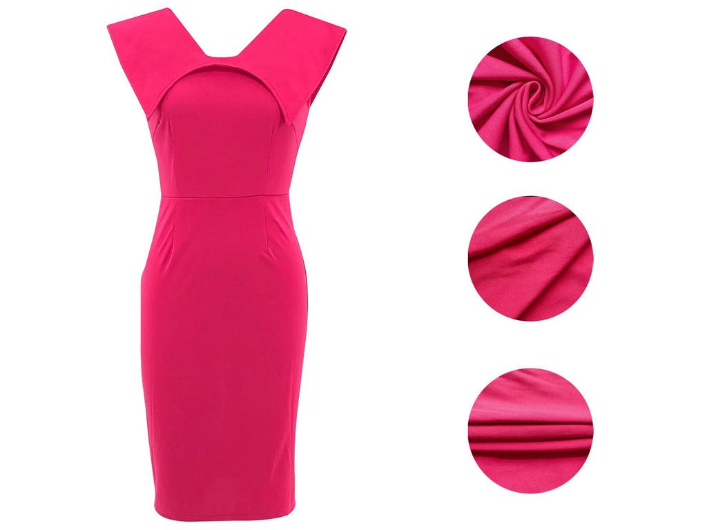 Women's Summer Sleeveless Square Neck Office Dress with Back Zipper and Skirt Slit