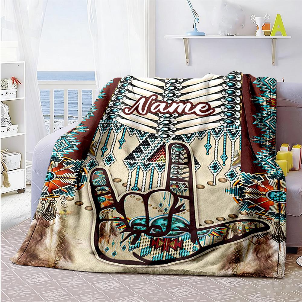 Ethnic Patterns Customize Text Blanket Throw Customizable Blanket Comfortable for Livingroom Bed Office Chair Office Ideal for All Seasons