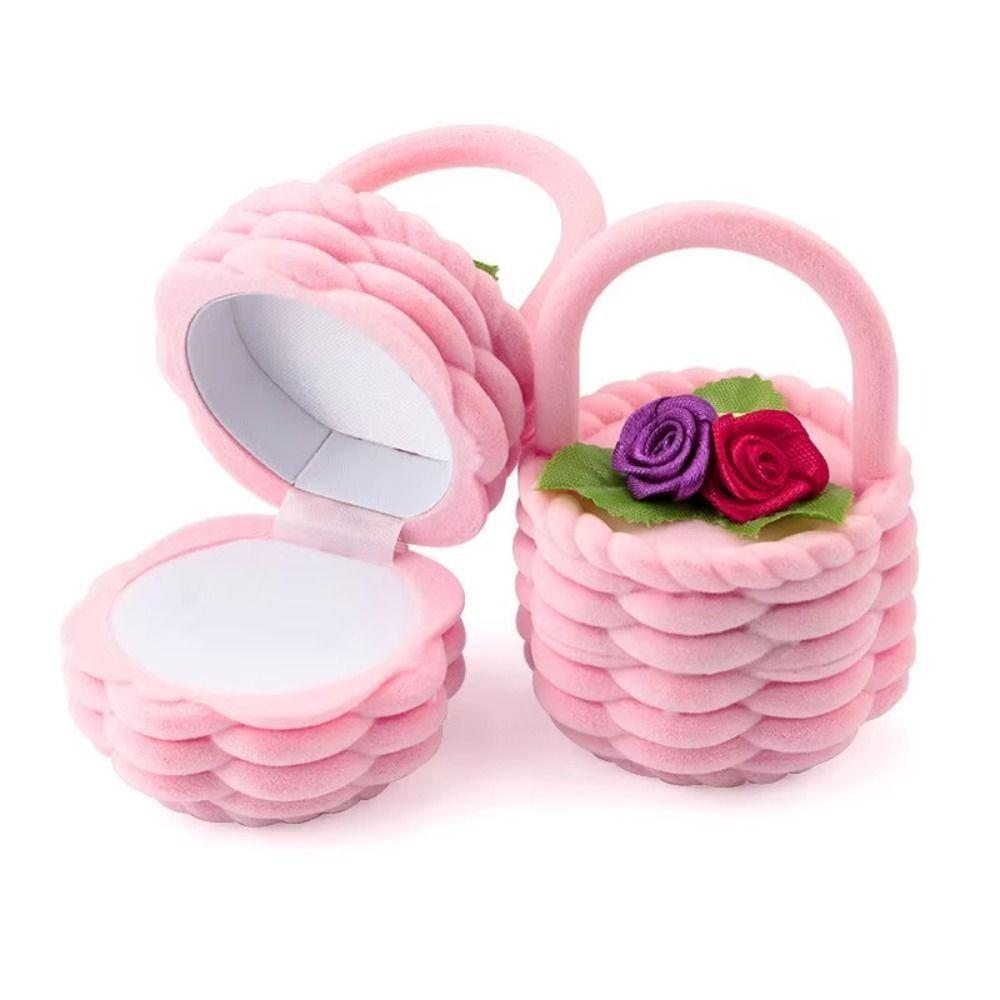Cute Design Flower Basket Ring Box Velvet Material Ring Box Case Jewelry Ring Box Jewelry Display
