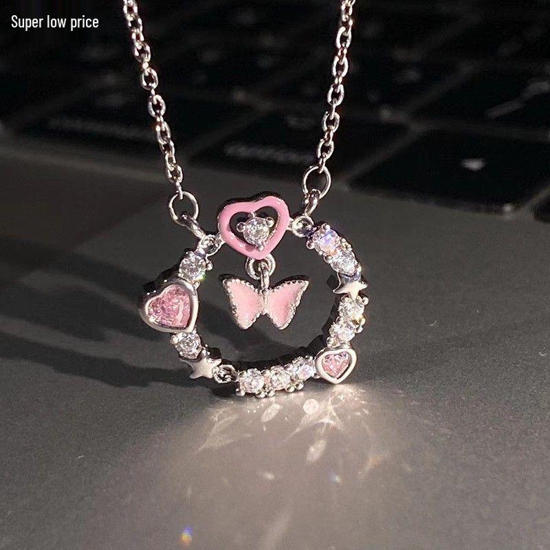 

Pink Girl Butterfly Chain Necklace - Trendy Hip Hop Clavicle Design for Women