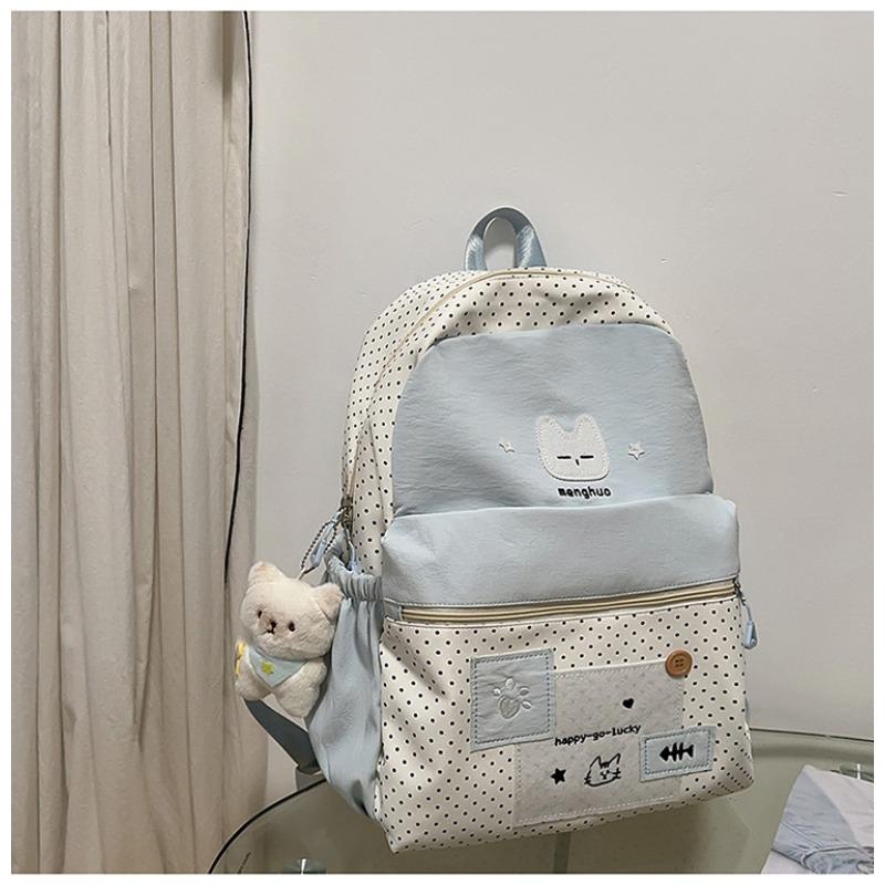 The New Japanese Ins High-value, Fresh and Sweet, Cute Cat Polka Dot Backpack, Lightweight Backpack for Junior High School Students