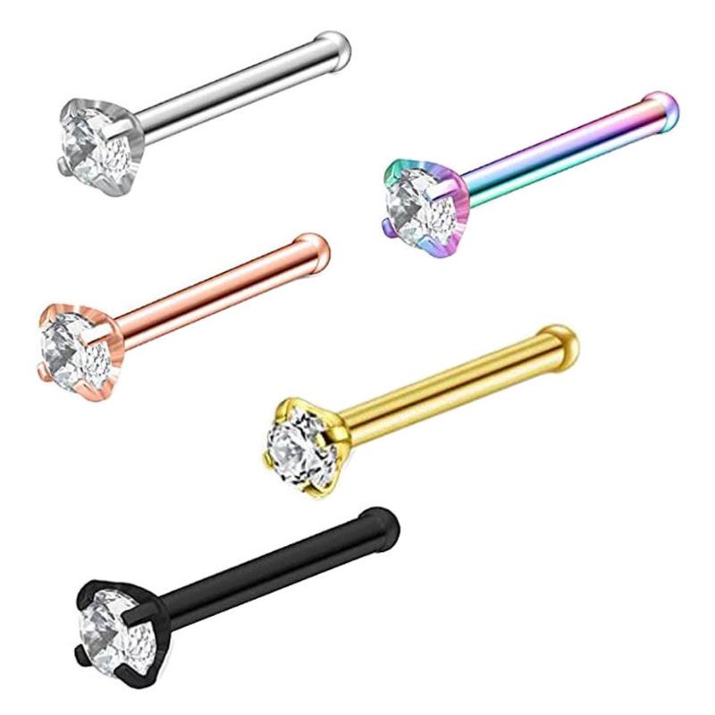 Nasen- & Ohrstecker-Set aus Edelstahl: Mini Zirkon, Gerade & Gebogene Stäbe