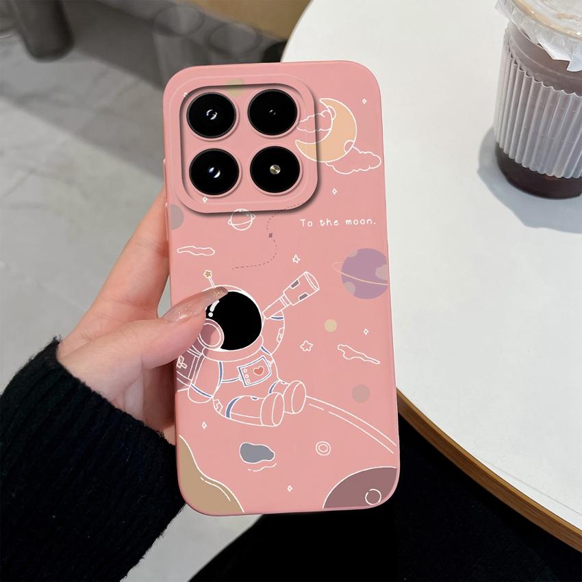 Cute Moon Astronaut Phone Case For Xiaomi 17 15 15T 14 14T Pro Poco C71 C75 M7 M8 F7 F8 Casing Soft Liquid Silicone Anti Slip Shell  For Xiaomi Covers