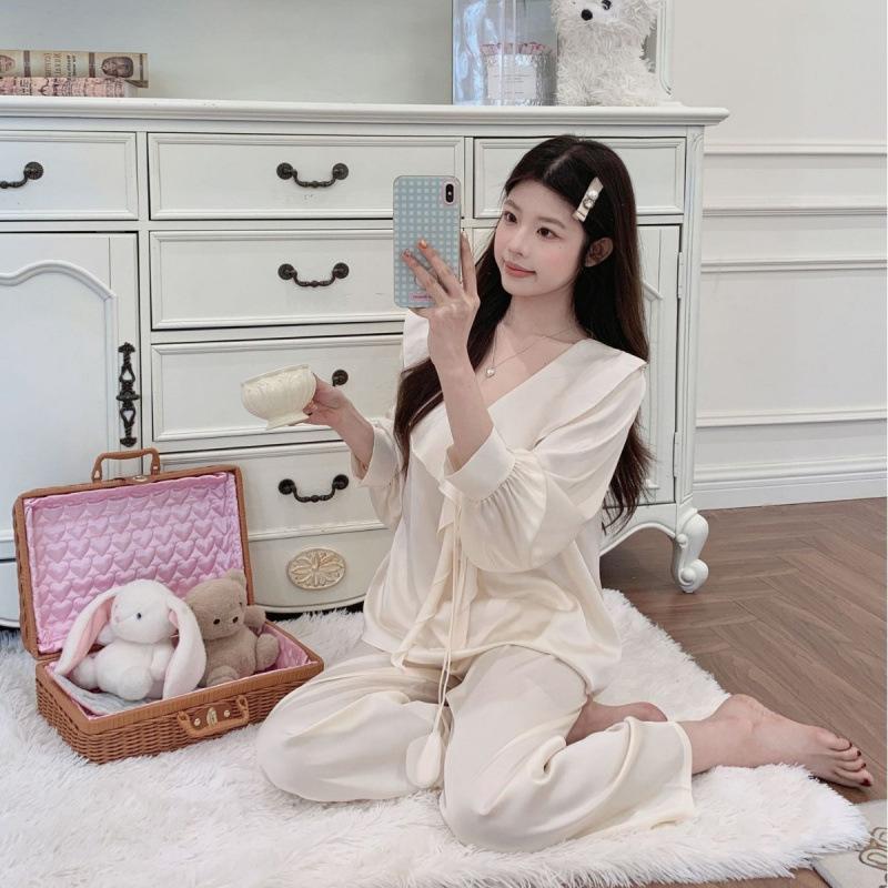 Spring and Summer New Simple Style Loose and Comfortable Long-sleeved Pajamas Set Women's Loungewear Light Luxury High-end Sense Can Be Worn Outside