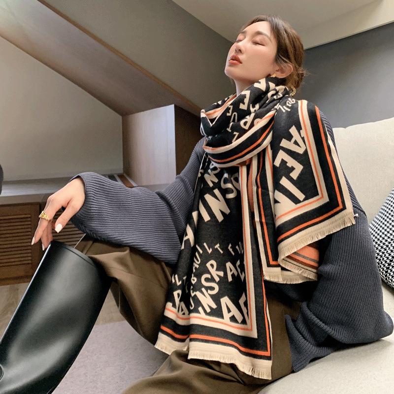 Autumn and winter double-sided jacquard imitation cashmere thick scarf women's versatile high-end shawl thickened warm scarf