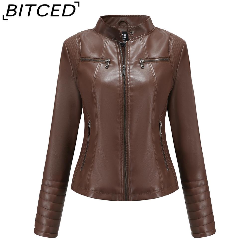 BITCED Women's Leather Jacket Lightweight Spring/Autumn Biker Jacket Short-Length Fashionable Jacket