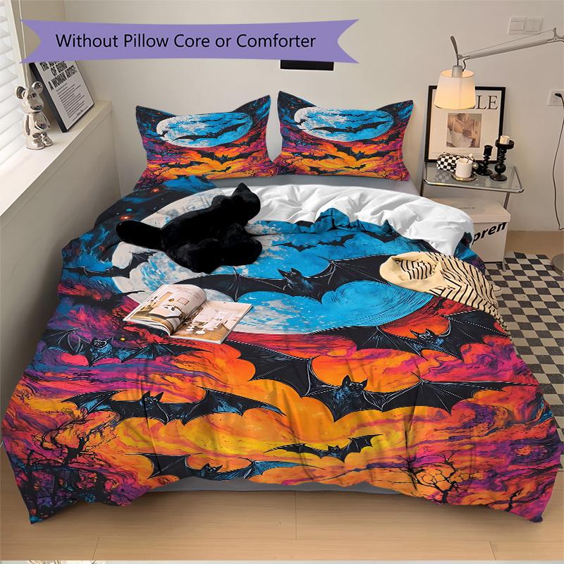 3pc Moonlit Bats Terrifying Cover Set - 1 Quilt Cover + 2 Pillowcases, All Seasons Bedroom Setting, Perfect for Home072