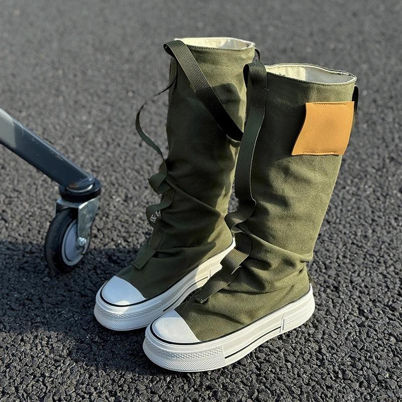Fashion New Women's Boots Fashion Mid-calf Canvas Boot Breathable Casual Boots Designer Women Pants Tube Stack Boot Student Canvas Boots