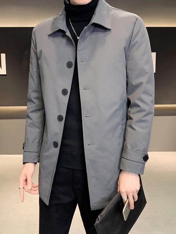 2025 European Men's Lapel Mid-Length Down Jacket - High-Quality Business Casual Warm Outerwear