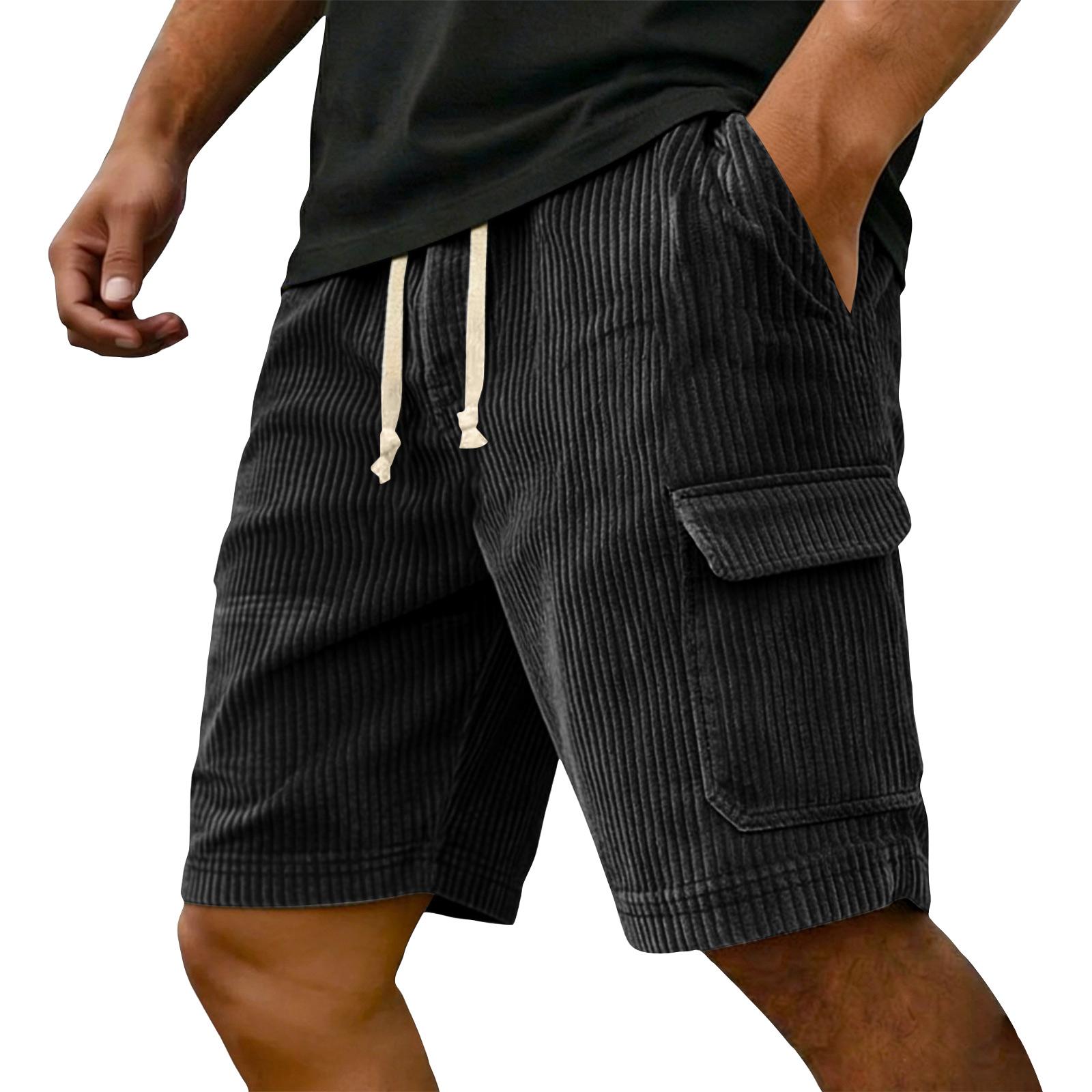 Heima B Heren Ribstof Cargo Shorts met Zakken Trekkoord Taille Heren Trainingsshorts Casual Pasvorm voor Dagelijks Gebruik Katoenen Shorts Heren L