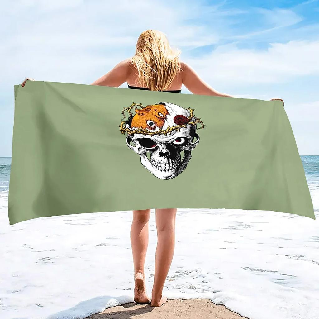 Skull Beach Towel Lightweight Terry Fabric Quick Dry Travel Absorbent Oversized Thin Towels for Pool Swimming Bath Camping