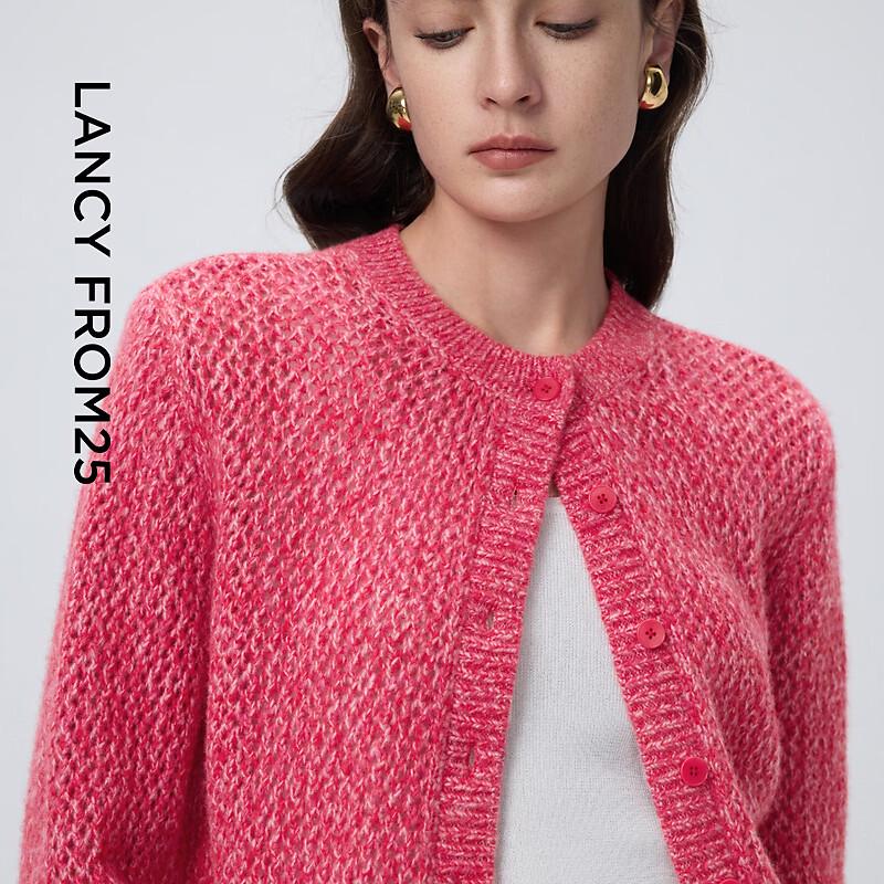 LANCY Women's Wool Blend Lace Trim Knit Cardigan