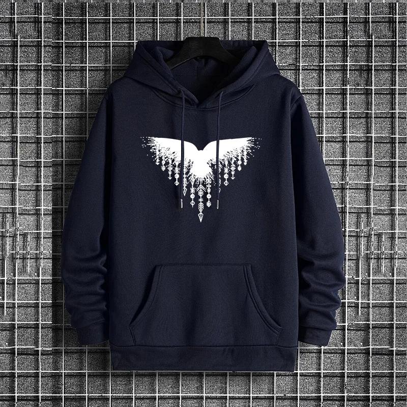 Raven Printed Mens Hoodie 2025 Urban Streetwear Fashion Hooded Sweatshirt Male Trendy Casual Street Style Autumn Winter Pullover