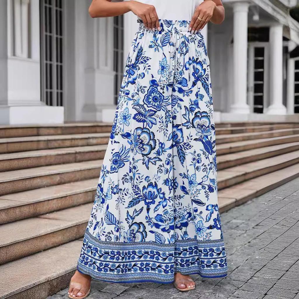 European & American Style Women's Printed Wide-Leg Casual Pants