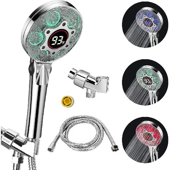 LED Shower Head with Handheld, Color Changing, Shower Head High Pressure with Water Temperature Display, Water Saving Spray Showerheads with 59  Hose