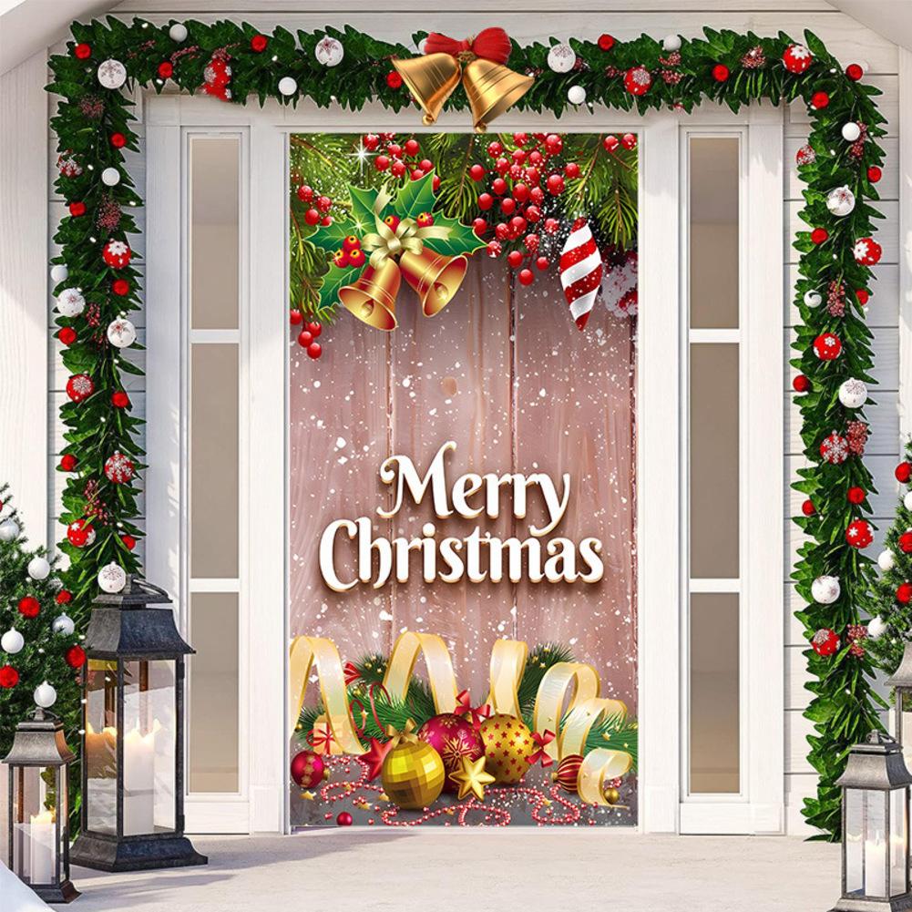 Colorful Christmas Door Casing Stretchy Fabric Curtain 200x90cm Festive Hanging Cloth Sticker For Holiday Season Home Decoration