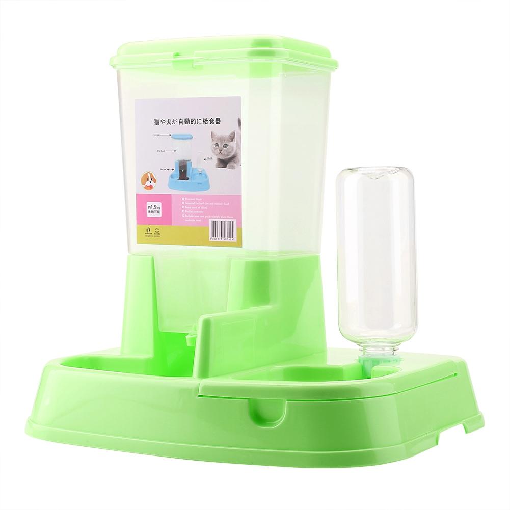 Automatic Pet Feeder Detachable Food Dispenser Water Bottle Cats Dogs Feeding Tool Pink