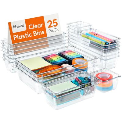 7/14 Pcs Drawer Organizers Set Clear Plastic Desk Dividers Bins Bedroom Dresser Office Storage Box for Makeup Jewelries Gadgets