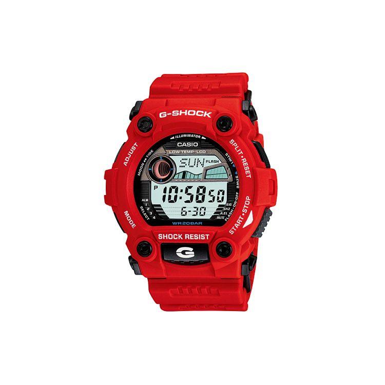 

Casio Digital Series Round Fashion Trend Color Block Street Tide Moon Phase LCD Display Sports Waterproof Quartz Movement Resin Strap G-7900A-42021 Red Case