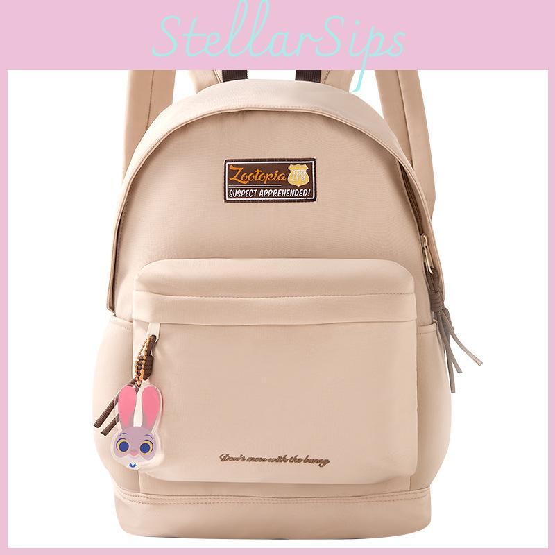 Simple Solid Color Letter And Lots Print Student Casual Backpack With Pendant For School And Daily Use