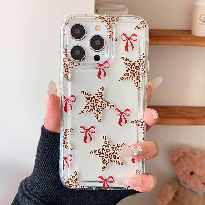Red Bow Star Patterns Clear Case for Samsung Galaxy A55 A54 A35 5G A15 S25 A14 A34 A52 A53 S21 FE S22 S23 S24 Ultra Soft Cover